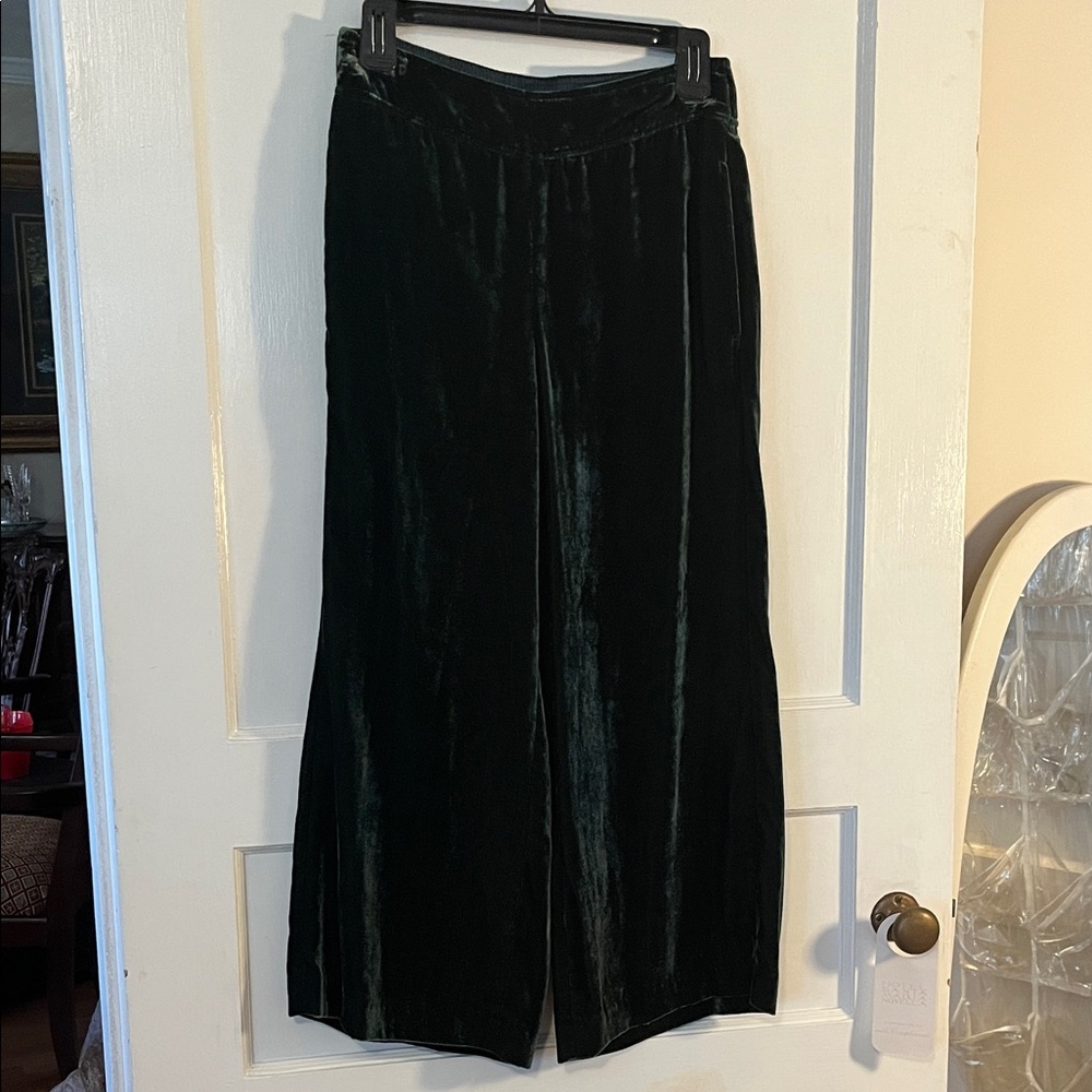 Madewell Velvet Dark Green Cropped Palazzo Pants with pockets size small